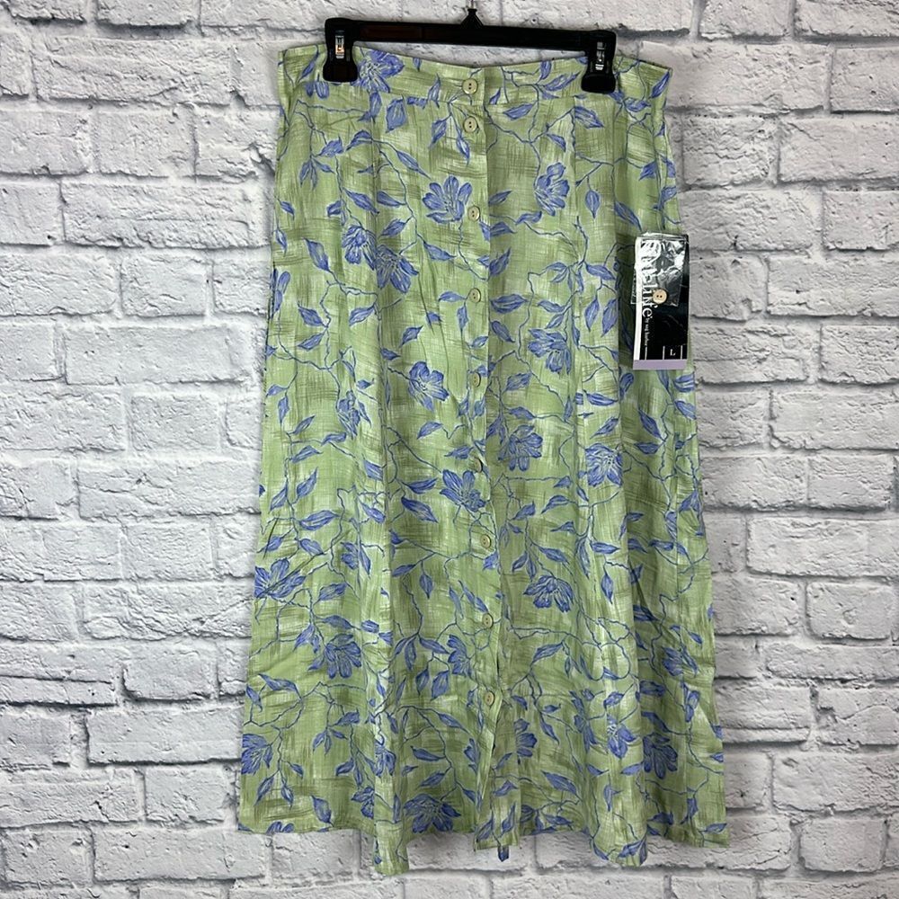 Vintage Sag Harbor Green Floral Midi Skirt Size L Buttondown 80's NWT